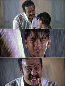 Dad talking to son in rain Desi meme template