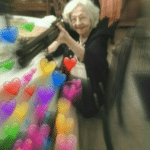 Old woman shooting hearts from shotgun  meme template blank