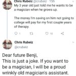 wholesome-memes cute text: Chris Rubeiz @crubeiz • 1 5h My 3 year old just told me he wants to be a magician when he grows up. The money I