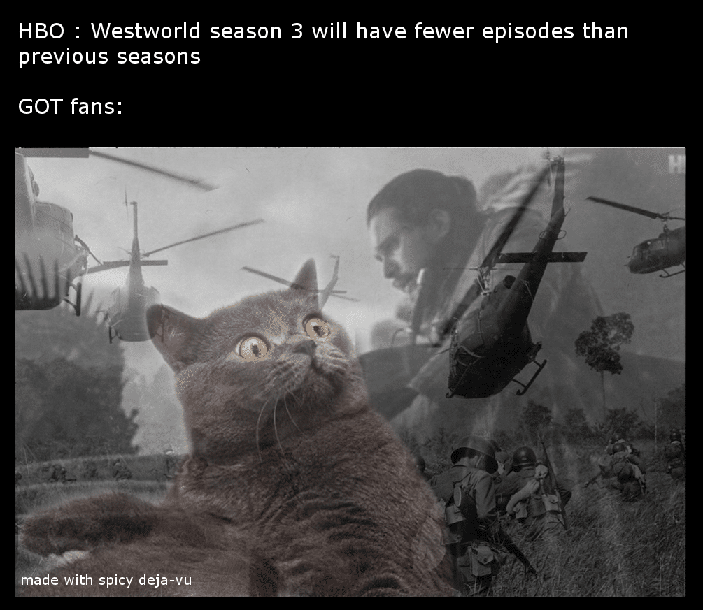 game-of-thrones game-of-thrones-memes game-of-thrones text: HBO : Westworld season 3 will have fewer episodes than previous seasons GOT fans: ade with spicy deja-vu 