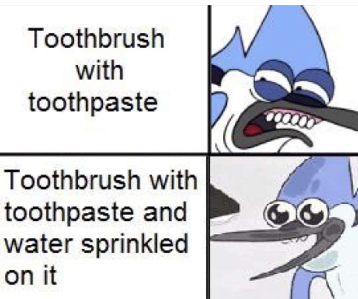 thanos water-memes thanos text: Toothbrush with toothpaste Toothbrush with toothpaste and water sprinkled on it 