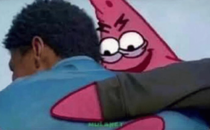 Evil Patrick hugging Spongebob meme template blank evil patrick, Spongebob