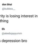 depression-memes depression text: fdi @bubbss_ maturity is losing interest in everything Eh @ateebqayyumm That