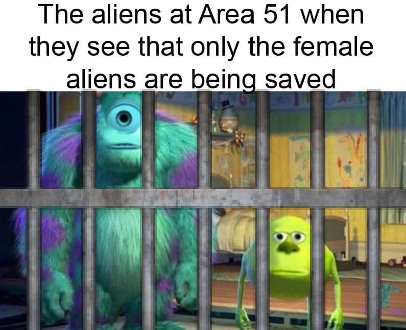 Dank Meme dank-memes cute text: The aliens at Area 51 when they see that only the female aliens are bein saved 