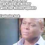 minecraft-memes minecraft text: Mojang: Now you can sleep in Nether with the Nether update Explosive bed: Am  minecraft