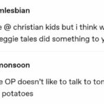 christian-memes christian text: a sitcomlesbian No offense @ christian kids but i think watching all those veggie tales did something to yall wet-monsoon sounds like OP doesn