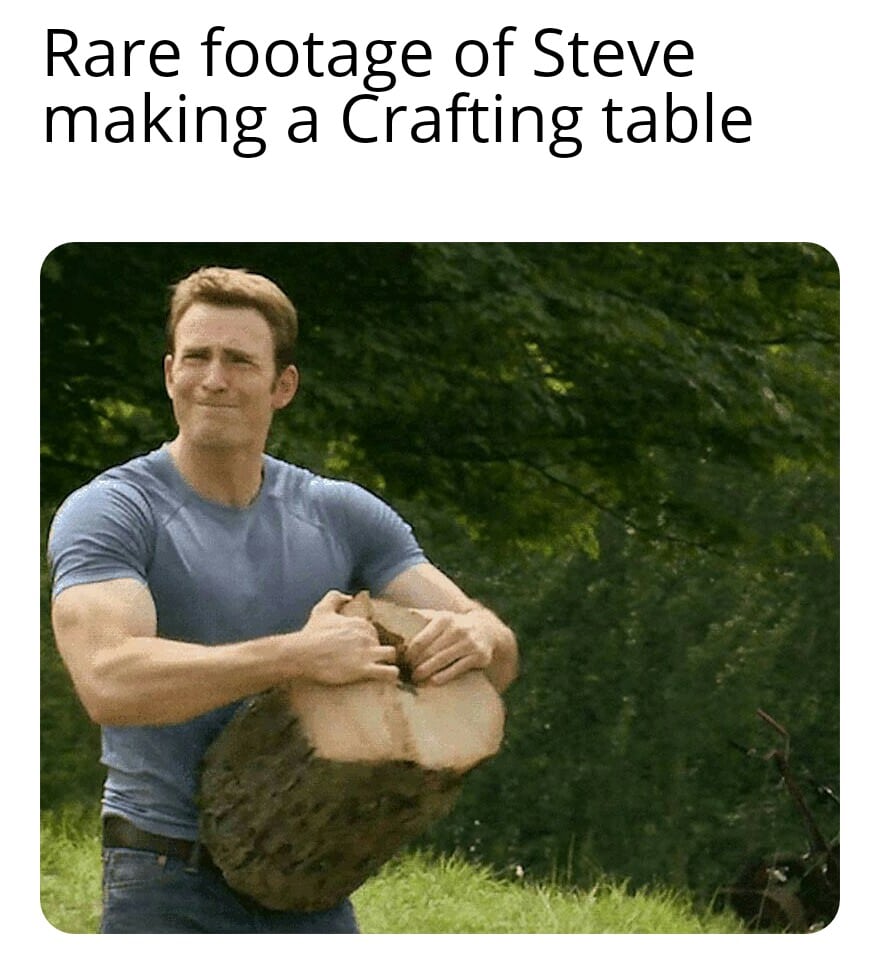 minecraft minecraft-memes minecraft text: Rare footage of Steve making a Crafting table 