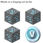 minecraft-memes minecraft text: Wheels on a shopping cart be like:  minecraft