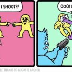 depression-memes depression text: WHICH ONE DO I SHOOT?? THIS COMIC MADE POSSIBLE THANKS TO AUGUSTE ARCHER 000! ME