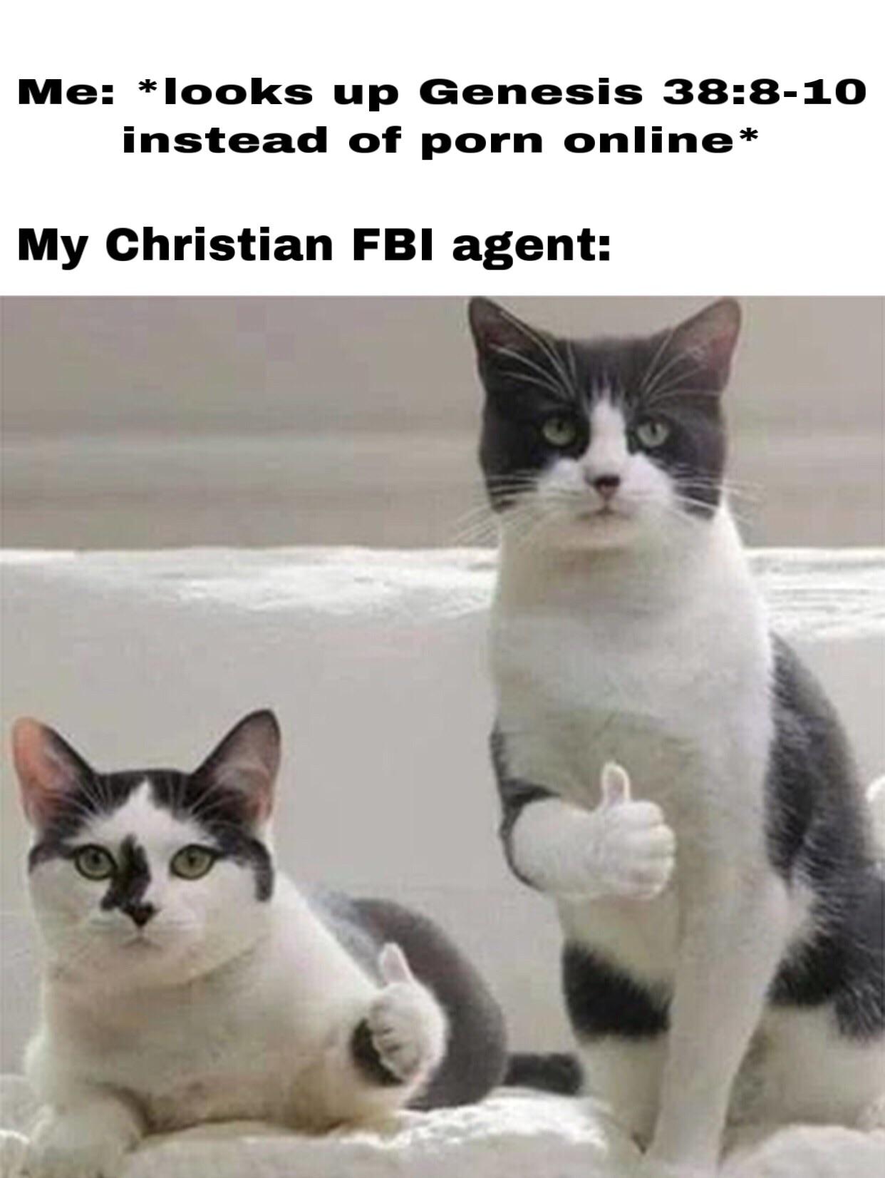 christian christian-memes christian text: Me: *looks up Genesis 38:8-10 instead of porn online* My Christian FBI agent: 