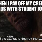 avengers-memes thanos text: WHEN CREDIT CARDS WITH STUDENT LOANS debt debi I used the st