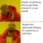 minecraft-memes minecraft text: People complaining that we got bees instead of a cave update People who appreciate Mojang for surprising us with bees  minecraft