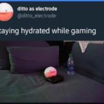 water-memes thanos text: ditto as electrode @ditto_electrode staying hydrated while gaming  thanos