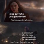 avengers-memes thanos text: nice guy who just got denied You took everything from me. a random girl who he made eye contact with for two seconds I don