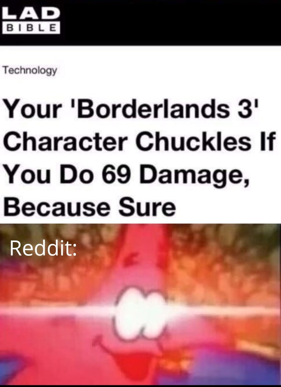 other other-memes other text: LAD Technology Your 'Borderlands 31 Character Chuckles If You Do 69 Damage, 'Because Sure Reddit: 