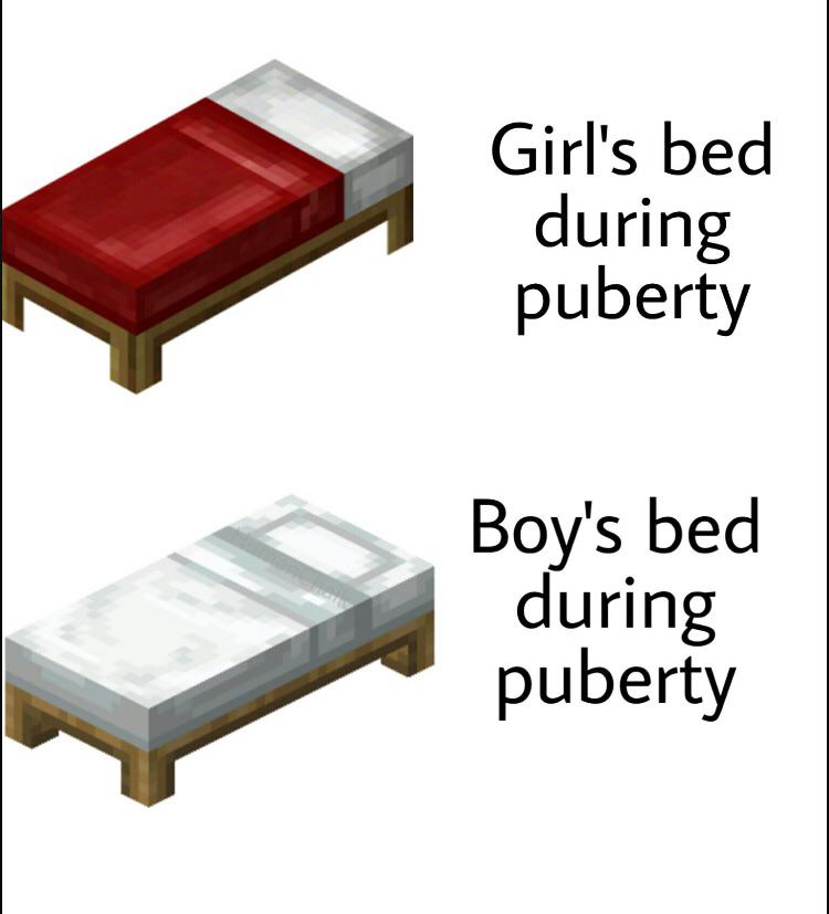 cute other-memes cute text: Girl's bed during puberty Boy's bed during puberty 