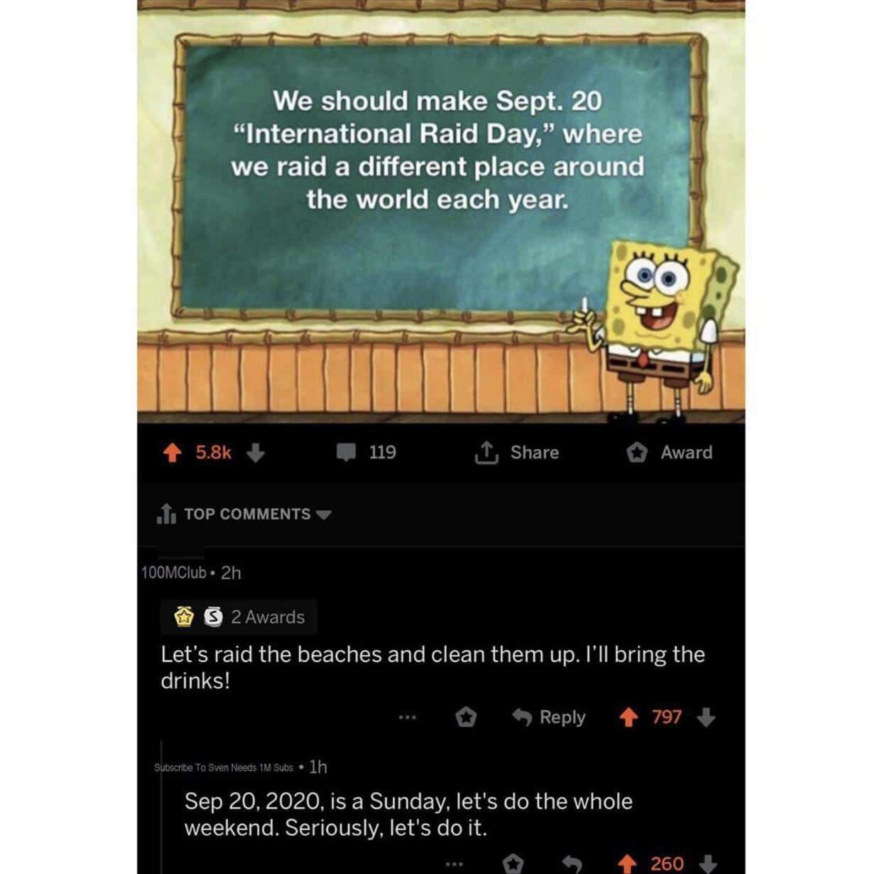 spongebob spongebob-memes spongebob text: We should make Sept. 20 