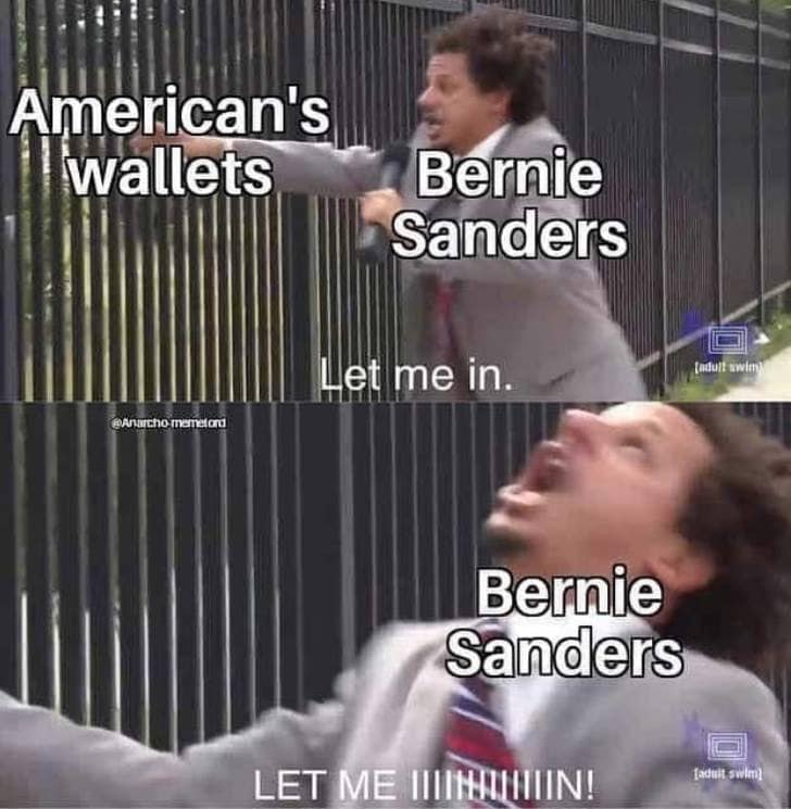 political political-memes political text: American's wallets LET pernié Sanders e in. Bernie Sanders E Ill 