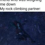 other-memes other text: Me: Breaks ties with friend who was weighing me down My rock climbing partner:  other