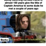 avengers-memes thanos text: Bucky watching his best friend of almost 100 years give the title of Captain America to some dude he met a couple of years ago Bucky ever Seen such bullshit be of  thanos