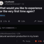 depression-memes depression text: r/AskReddit u/NuclearAnomaIy7 • Id What would you like to experience for the very first time again? Advice 2.7k + TOP COMMENTS SixWordAnswersOnIy • 23h 3.2k Share Natural serotonin production in my brain 9 Reply 4.9k +  depression