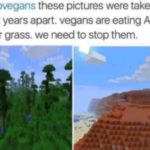 minecraft-memes minecraft text: #stopvegans these pictures were taken just 2 years apart. vegans are eating ALL of our grass. we need to stop them.  minecraft