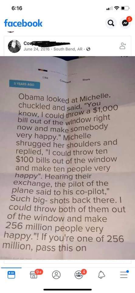 boomer boomer-memes boomer text: 6:16 facebook o. June 24, South Bend, AR Obama looked at Michelle, chuckled anci said, 
