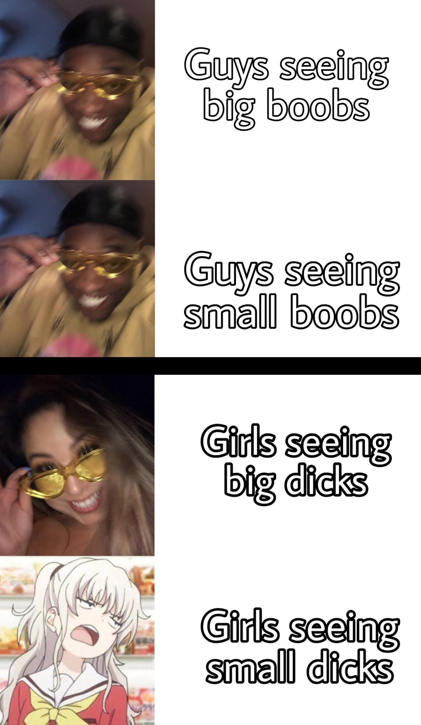Dank Meme dank-memes cute text: Guys seeång båg boobs small boobi Girls seeing big dicks 