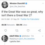 history-memes history text: Tweet Winston Churchill @on_the_beaches If the Great War was so great, why isn