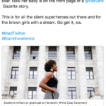 wholesome-memes black text: LaShyra "Lash" Nolen @LashNolen My mom had to sacrifice her dreams so that I could soar. Now her baby is on the front page of a @Harvard Gazette story. This is for all the silent superheroes out there and for the brown girls with a dream. Go get it, sis. #MedTwitter #BlackExcellence Students reflect on gratitude at Harvard