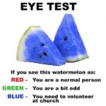 political-memes political text: EYE TEST If you see this watermelon as: RED - GREEN - BLUE - You are a normal person You are a bit odd You need to volunteer at church  political