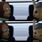 Monkey and Pikachu looking at each other Pokemon meme template blank