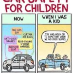 boomer-memes boomer text: CAR SAFETY FOR CHILDREN NOW BIG-ASS SUV CURTAIN AIR BAGS ANTI-LOCK OBRAkE$ REAR-FACING s—p01NT BOOSTER HARNESS FowlLanguageComics.com WHEN I WAS A KID TRY AND HOLD ON TO SOMETHIN