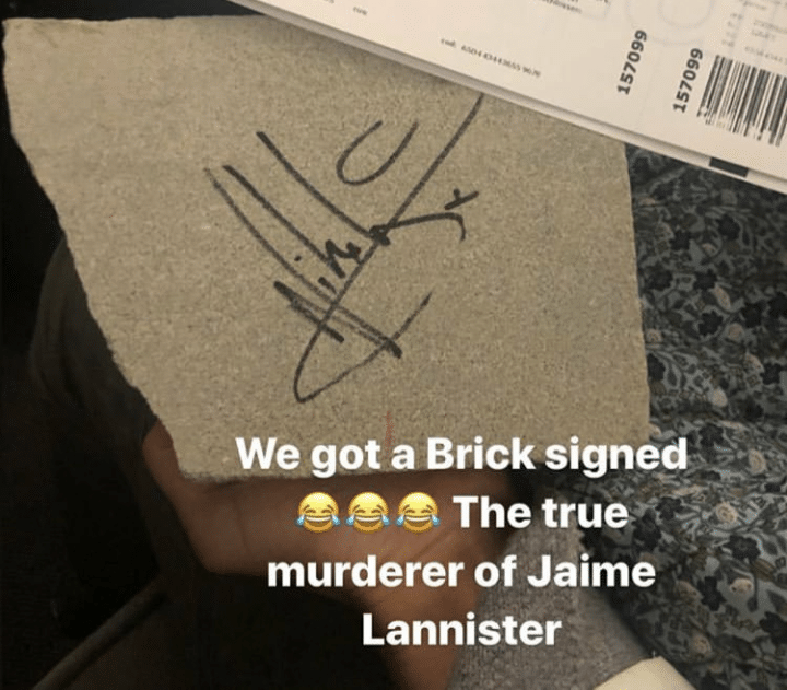jaime-lannister game-of-thrones-memes jaime-lannister text: We got a Brick signed The true murderer of Jaime Lannister 