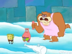 Sandy ripping Patrick’s head off Spongebob meme template