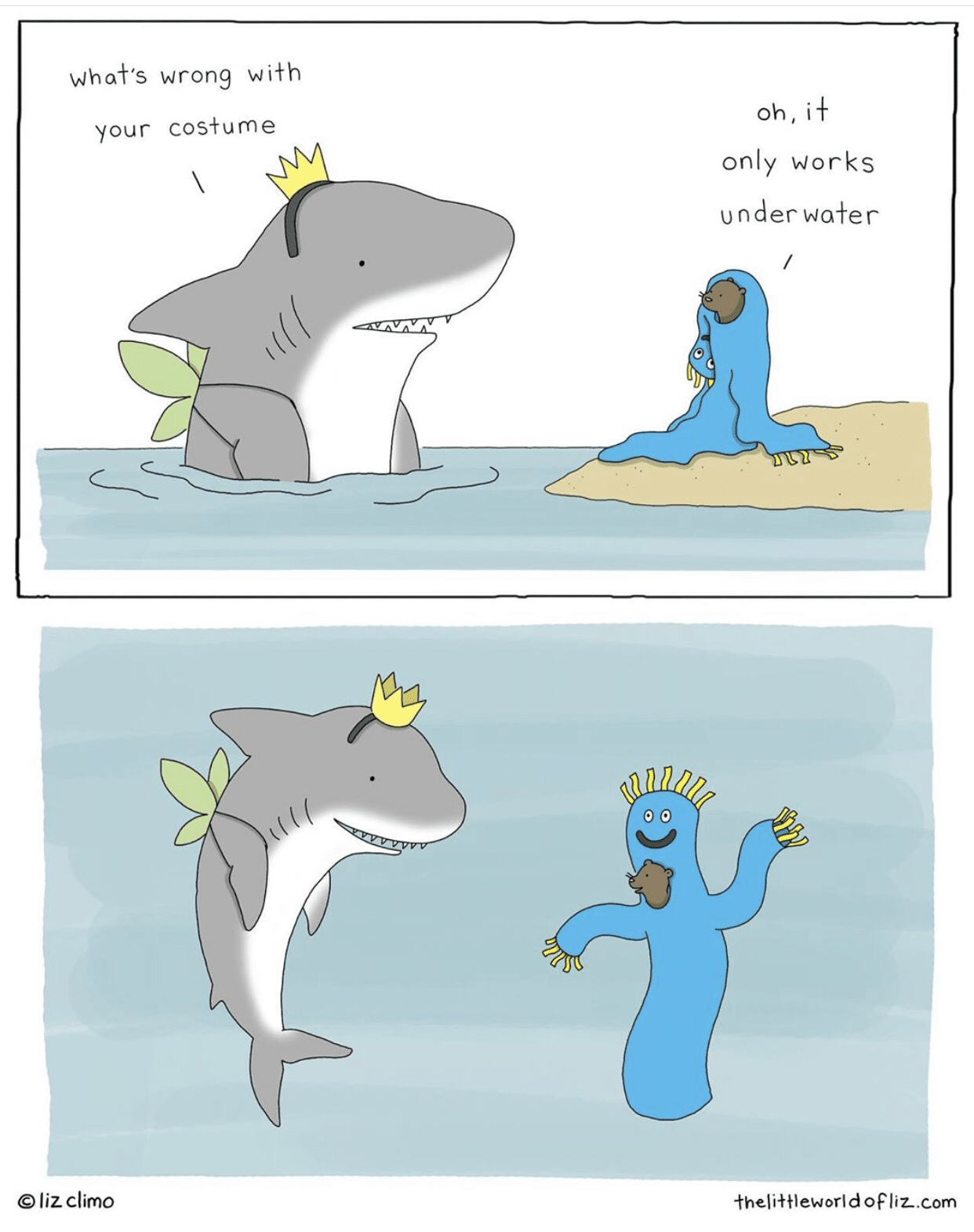 cute wholesome-memes cute text: whaå's wrong wiåh your costume @ liz climo oh, i + only works under wafer d OF liZ-.com 