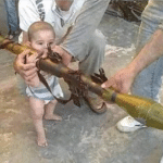 Baby holding RPG  meme template blank rocket launcher, RPG, guns, military, baby