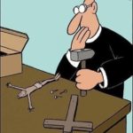 christian-memes christian text: Suddenly, Father Schober was not sure whether he really should have bought the new crucifix at Ikea.  christian