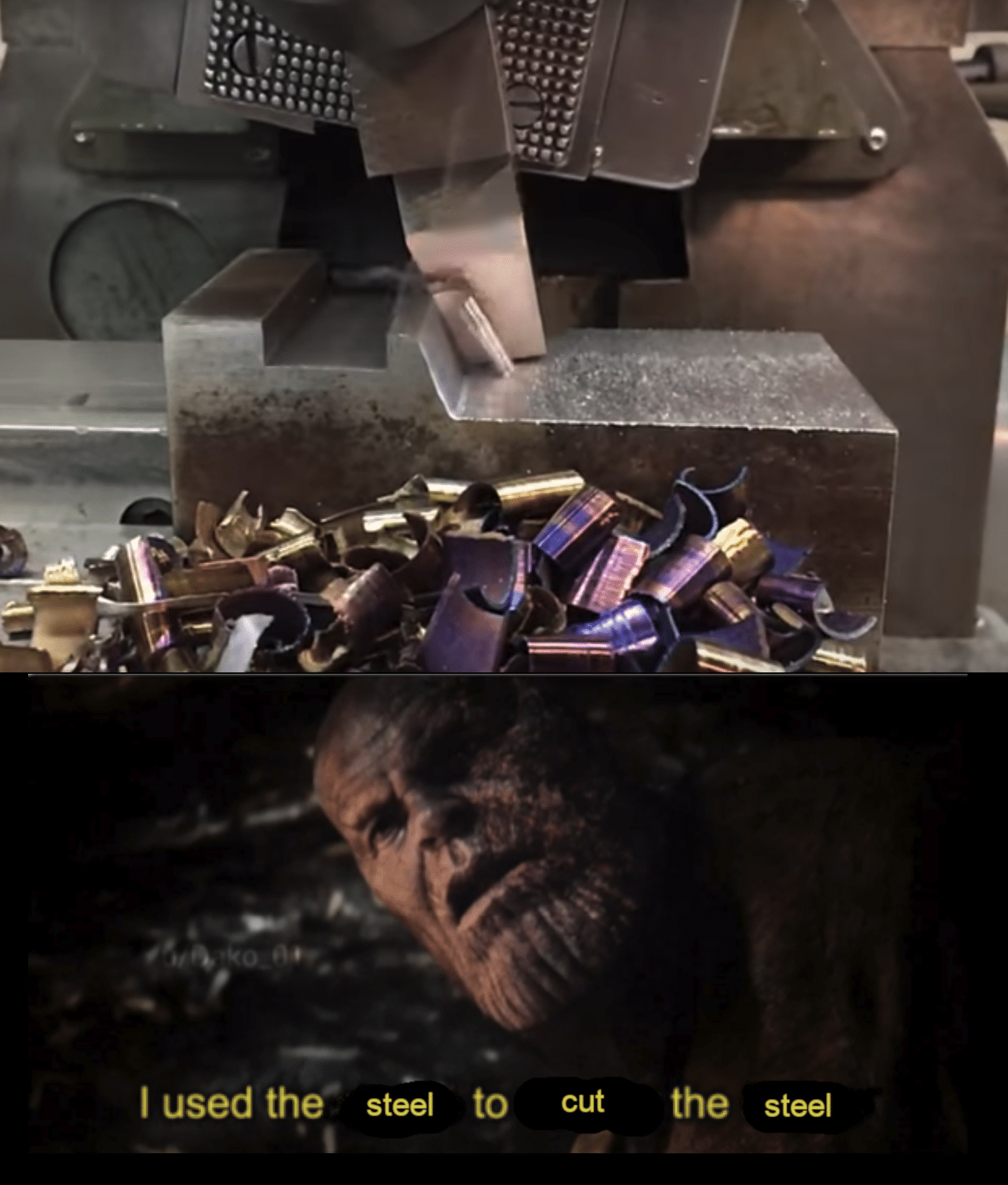 thanos avengers-memes thanos text: I used the- steel to cut the steel 
