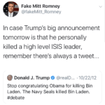 political-memes political text: Fake Mitt Romney @fakeMitt_Romney In case Trump