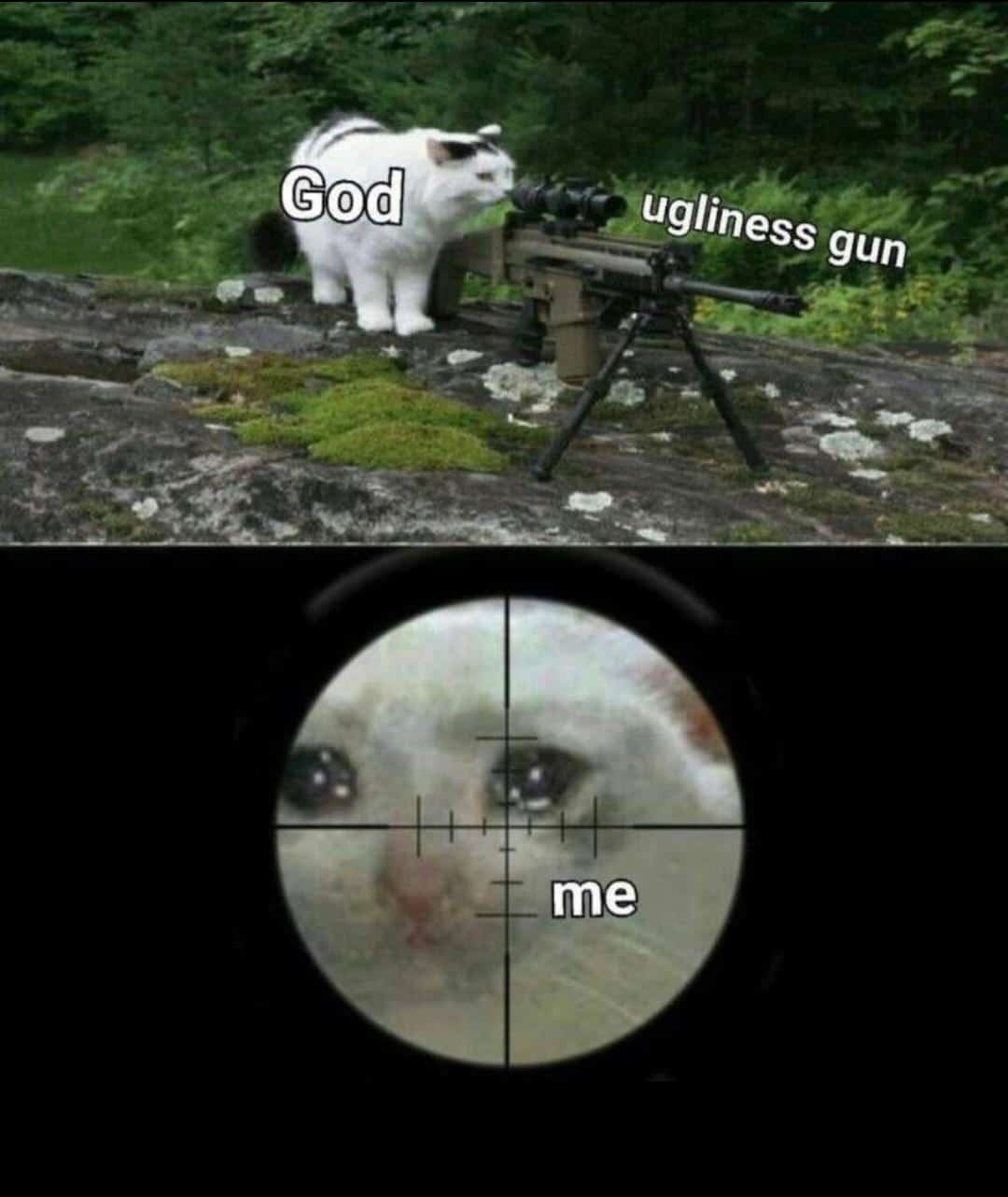 christian christian-memes christian text: God ugliness gun me 