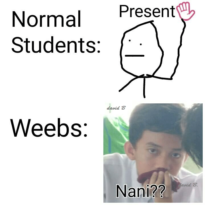 anime anime-memes anime text: Normal Students: Weebs: Present Nani?? 