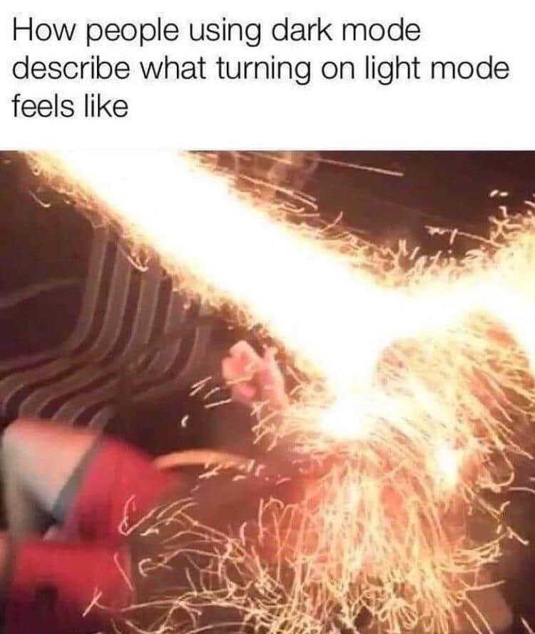 Dank Meme dank-memes cute text: How people using dark mode describe what turning on light mode feels like 