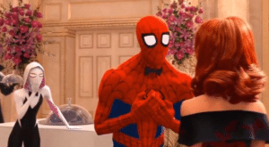 Spider Gwen looking at Spiderman Spiderman meme template