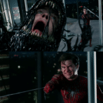 Spiderman shooting web at Venom Vs meme template blank