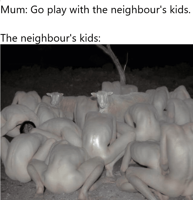 dank other-memes dank text: Mum: Go play with the neighbour's kids. The neighbour's kids: 