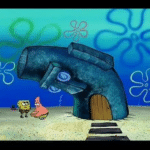 Squidward’s House looking at Patrick Spongebob meme template blank