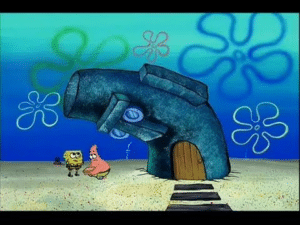 Squidward’s House looking at Patrick House meme template