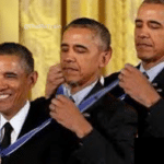 Three Obamas giving themselves medals Political meme template blank