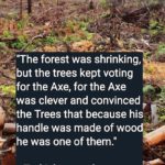political-memes political text: "The forest was shrinking, 4but the trees kept voting for the Axe, for the Axe rawas clever and convinced the Trees that because hi •handle was made of woo he was one of them." NTurkish proverb  political